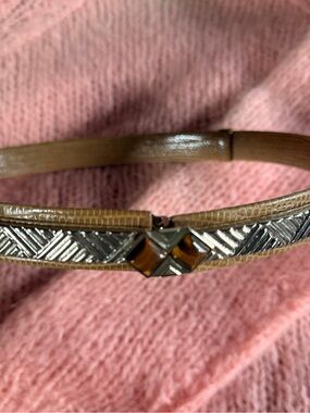 Finesse Brown Belt with Silver Geometric Accent and Amber Stones